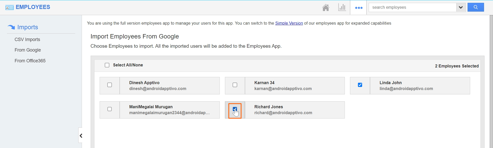 Employees - Check Box